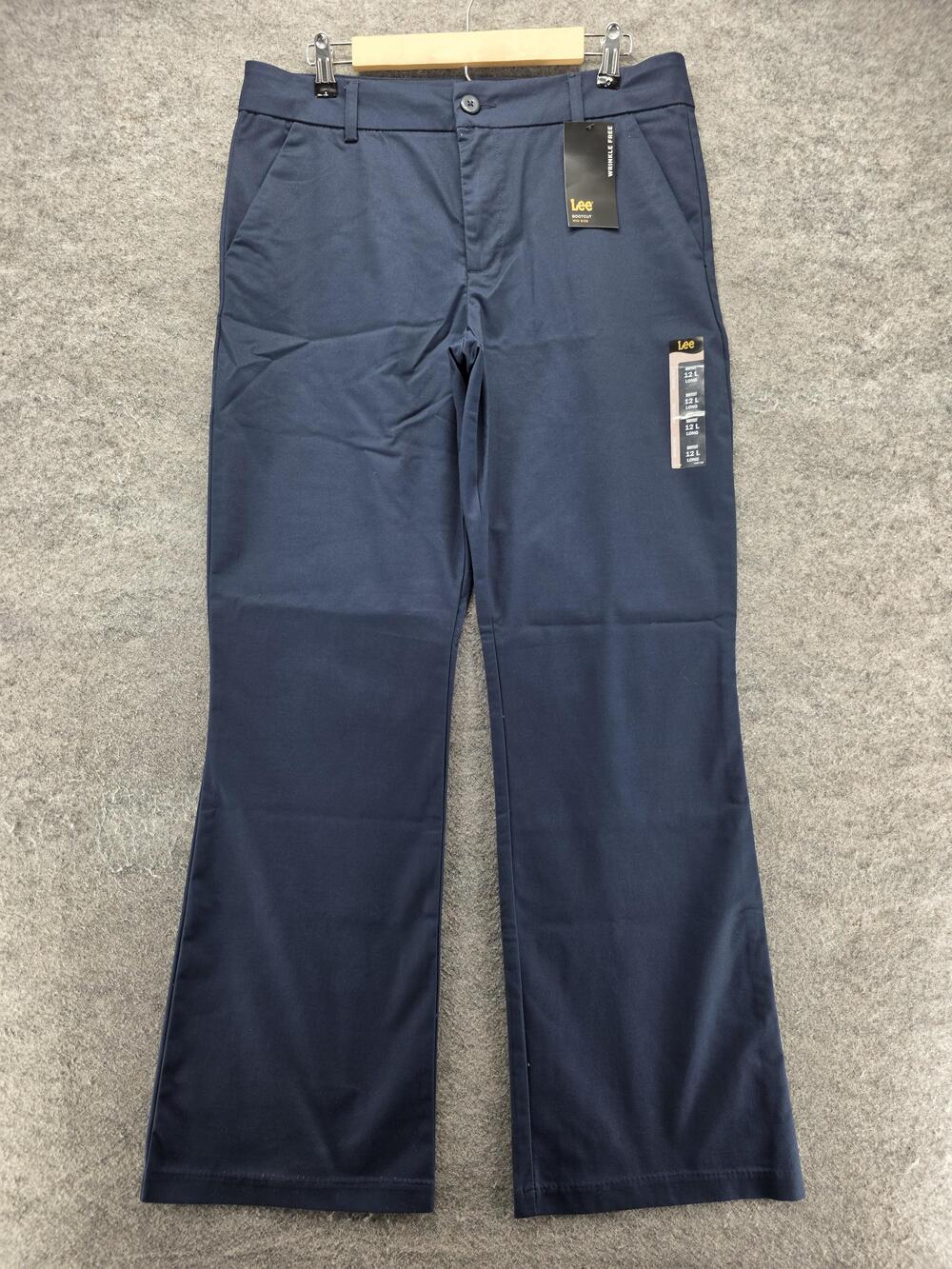 Lee Pants Womens 12 Long Blue Bootcut Dress Pants Twill Wrinkle Free 34 In